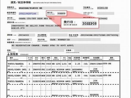 2008年11月28日分の航空券